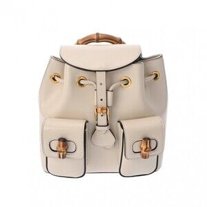 GUCCI Bamboo Backpack Ivory White Leather Daypack